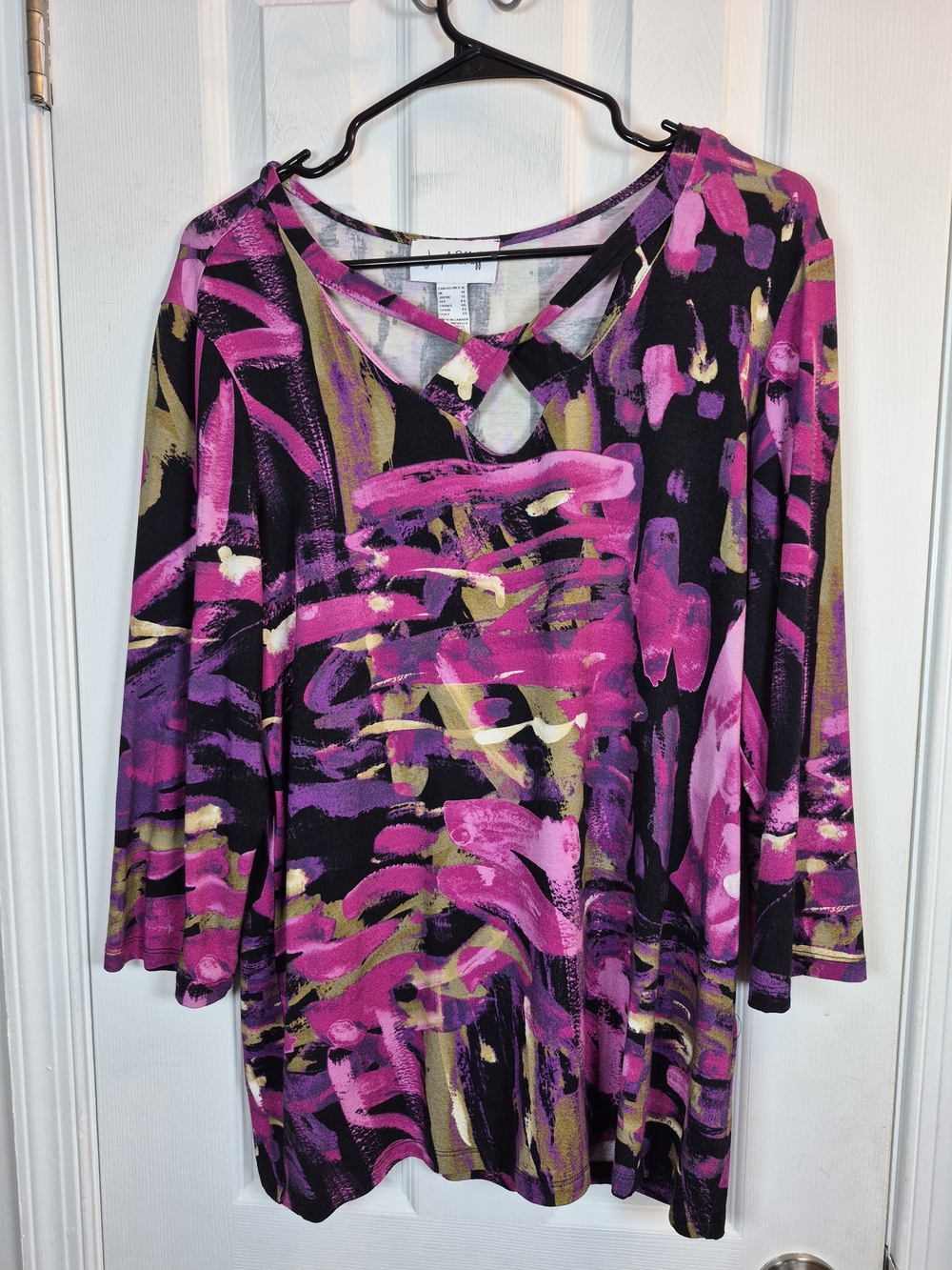 Joseph Ribkoff Abstract Crisscross Keyhole Top 16 Pink Magenta Art To Wear